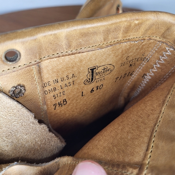 JUSTIN MENS RARE'630'KILTED LACE PACKER-STYLE BOOT CHEYENNE/BULLHIDE 7.5 B - Picture 2 of 13